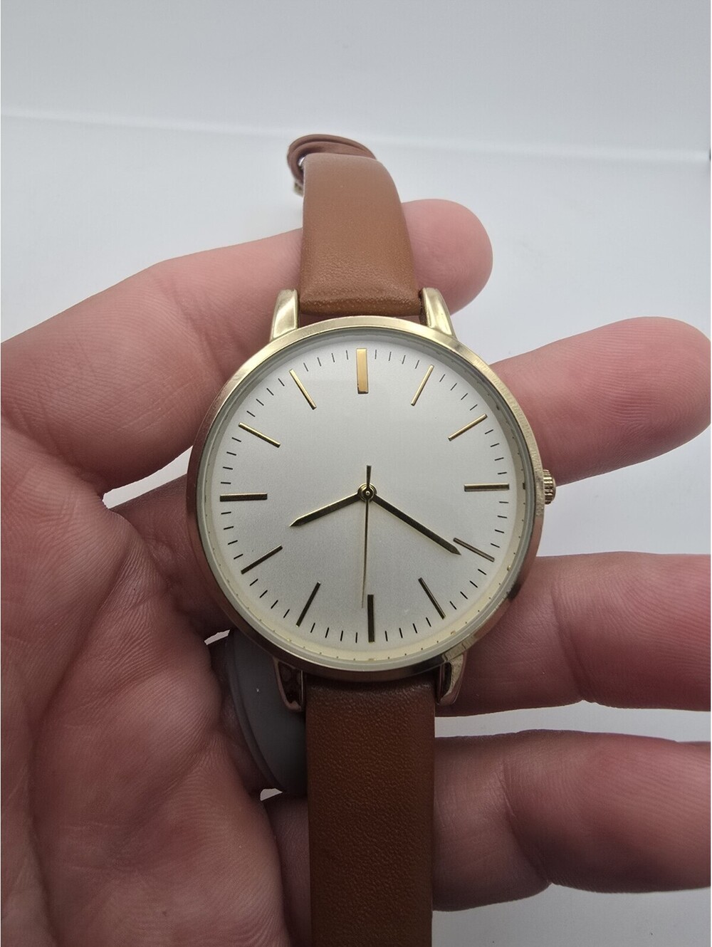 KIMOMT WYM-905R Gold Tone Minimalist Quartz Watch Brown Leather Style Band